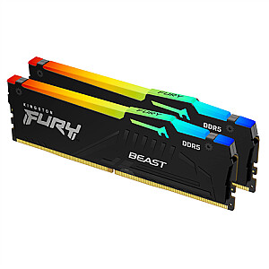 „Kingston Fury Beast RGB 16 Kit“ (8 GB x 2) GB, DDR5, 5600 MHz, kompiuteris / serveris, registracijos numeris, ECC Nr., 2 x 8 GB