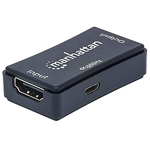 HDMI kartotuvas Manhattan, 4K@60Hz, aktyvus, sustiprina HDMI signalą iki 40 m, juodas, trejų metų garantija, lizdinė plokštelė