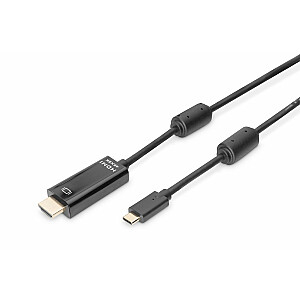 Адаптерный кабель Digitus USB Type-C, Type-C на HDMI A M/M, 2,0 м, 4K/60Hz, 18GB, bl, gold