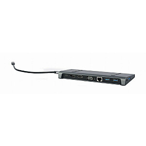 Gembird nešiojamojo kompiuterio dokas / prievadų replikatorius A-CM-COMBO9-02 laidinis USB 3.2 Gen 1 (3.1 Gen 1) Type-C pilka