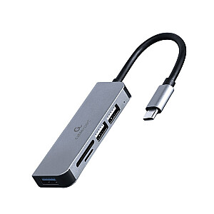 Gembird UHB-CM-CRU3P1U2P2-01 USB tipo C 3 prievadų USB šakotuvas (USB3.1 + USB 2.0) su kortelių skaitytuvu