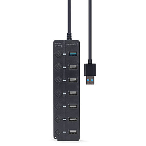 Gembird UHB-U3P1U2P6P-01 7-портовый USB-концентратор (1 x USB 3.1 + 6 x USB 2.0) с переключателями, черный