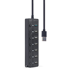 Gembird UHB-U3P1U2P6P-01 7 prievadų USB šakotuvas (1 x USB 3.1 + 6 x USB 2.0) su jungikliais, juodas