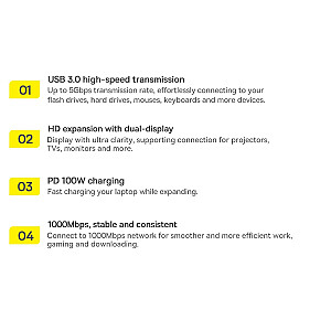 Baseus Metal Gleam serijos prijungimo stotis HUB 9 in 1 USB Type C - 2 x HDMI | 2 x USB 3.2 Gen. 1|1 x USB 2.0 | 1 x maitinimo tiekimas | 1 x SD kortelių skaitytuvas | 1 x TF kortelių skaitytuvas | 1 x RJ-45 pilka (WKWG060013)