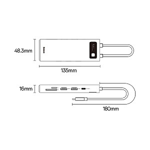 Baseus Metal Gleam serijos prijungimo stotis HUB 9 in 1 USB Type C - 2 x HDMI | 2 x USB 3.2 Gen. 1|1 x USB 2.0 | 1 x maitinimo tiekimas | 1 x SD kortelių skaitytuvas | 1 x TF kortelių skaitytuvas | 1 x RJ-45 pilka (WKWG060013)