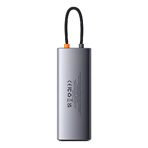 Baseus Metal Gleam serijos prijungimo stotis HUB 9 in 1 USB Type C - 2 x HDMI | 2 x USB 3.2 Gen. 1|1 x USB 2.0 | 1 x maitinimo tiekimas | 1 x SD kortelių skaitytuvas | 1 x TF kortelių skaitytuvas | 1 x RJ-45 pilka (WKWG060013)