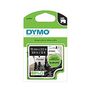 DYMO D1 Patvarus – juodas ant balto – 19mm