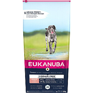 EUKANUBA Senior didelės/milžiniškos veislės sūraus vandens žuvys be grūdų – sausas maistas šunims – 12 kg