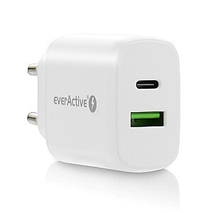 Настенное зарядное устройство everActive SC-370Q с разъемом USB QC3.0 и USB-C PD PPS 25 Вт