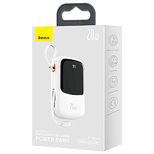 Powerbank Baseus Qpow PRO su laidu, 20000mAh, 20W (balta)