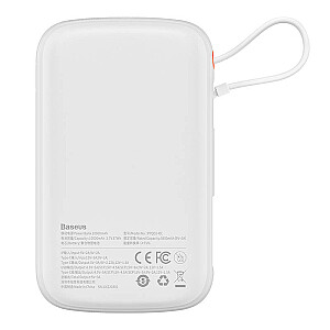 Powerbank Baseus Qpow PRO su laidu, 10000mAh, 22,5W (balta)