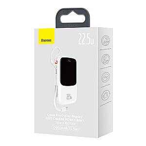 Powerbank Baseus Qpow PRO su laidu, 10000mAh, 22,5W (balta)