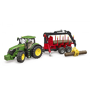 BRUDER traktorius John Deere 7R 350 su miško priekaba ir 4 rąstais, 03154