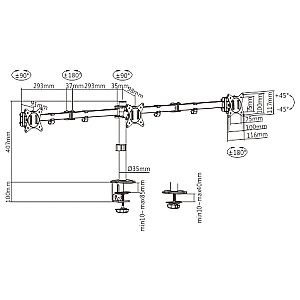 Gembird MA-D3-01 reguliuojamas 3 ekranų stalinis laikiklis (pasukamas, pakreiptas, pasukamas), 17" - 27", iki 7 kg