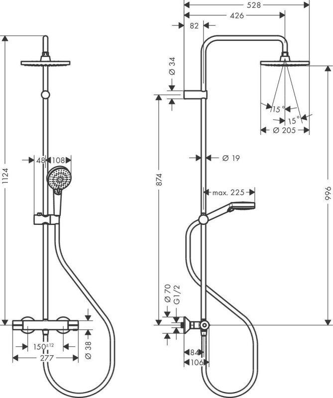 Termostatinė dušo sistema Hansgrohe Vernis Blend 200, 1jet Showerpipe, juoda matinė, 26276670