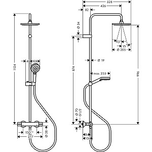 Termostatinė dušo sistema Hansgrohe Vernis Blend 200, 1jet Showerpipe, juoda matinė, 26276670