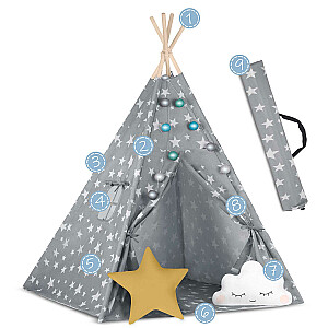 Детская палатка-типи с подсветкой Nukido - серая со звездами