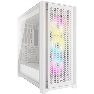 Corsair grūdinto stiklo kompiuterio dėklas iCUE 5000D RGB AIRFLOW šoninis langas, baltas, vidurinis bokštas, maitinimo šaltinis nėra