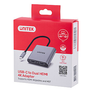 UNITEK USB-C IKI 2X HDMI ADAPTERIS, 4K 60HZ MST