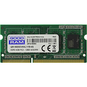 Память GoodRam для ноутбуков SODIMM, DDR3L, 4 ГБ, 1600 МГц, CL11 (GR1600S3V64L11S/4G)