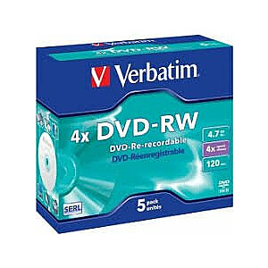 Verbatim Matricas DVD-RW SERL 4.7GB 4x Papildus Aizsardzība / 5gb. Slim iepakojums
