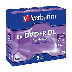 Verbatim Matricas DVD+R DL  8.5GB Double Layer 8x AZO 5 Pack Jewel