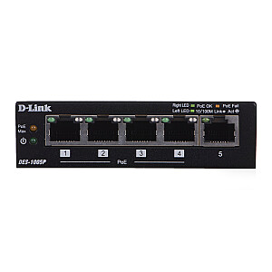 D-Link DES-1005P tinklo jungiklis nevaldomas juodas maitinimo per Ethernet (PoE)