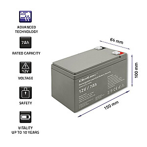 Baterija Qoltec 53076 AGM | 12V | 7Ah | Maks. 105A | Saugumas