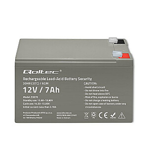 Baterija Qoltec 53076 AGM | 12V | 7Ah | Maks. 105A | Saugumas