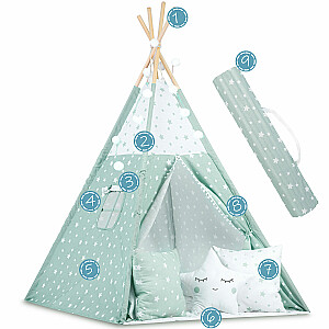 Детская палатка-вигвам с подсветкой - мята со звездами