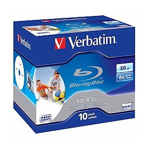 Matricas BD-R Verbatim, 50 ГБ, 6x, двухслойные, широкоформатные, для печати, без удостоверения личности, 10 упаковок Jewel