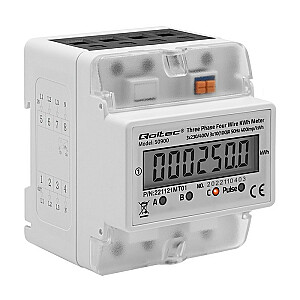 Qoltec 50900 Трехфазный электронный счетчик электроэнергии | 230В | ЖК | 4П | DIN-рейка