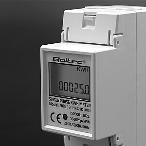 Qoltec 50899 Однофазный электронный счетчик энергопотребления | 230 В | ЖК | 2П | DIN-рейка