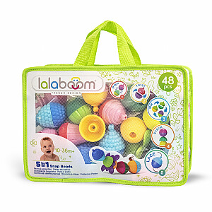LALABOOM edukaciniai karoliukai ir aksesuarai užsegamame maišelyje, 48 dalys., BL460