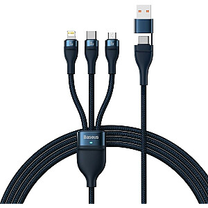 USB kabelis Baseus USB-A + USB-C - USB-C + microUSB + Lightning 1,2 m tamsiai mėlynas (CASS030103)