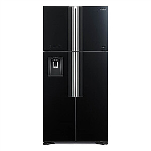 Hitachi šaldytuvas R-W661PRU1 (GBK) Energijos vartojimo efektyvumo klasė F, Laisvai stovintis, Šalia, Aukštis 183,5 cm, Šaldytuvo talpa 396 L, Šaldiklio talpa 144 L, Ekranas, 40 dB, Stiklas juodas