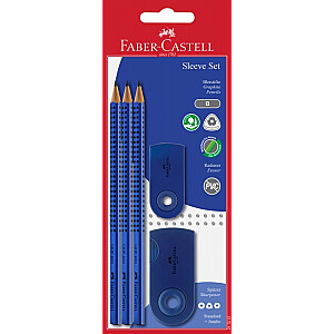 Набор графитовых карандашей Faber-Castell Jumbo Grip, 3 карандаша + ластик + точилка, синий