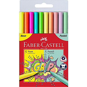 Фломастеры Faber-Castell Grip, трехсторонние, 10 цветов