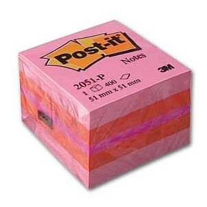 Post-it lipdukai, 51x51mm, 400 lapų, rožinė