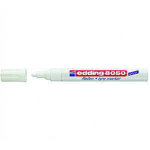Nuolatinis žymeklis Edding 8050 rašymui ant gumos, apvalus galas, 2-4 mm, baltas