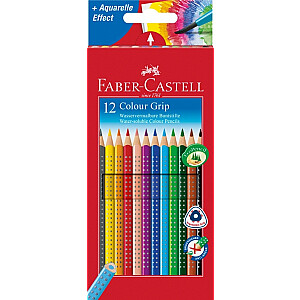 Faber-Castell Grip akvareliniai spalvoti pieštukai, tripusiai, 12 spalvų