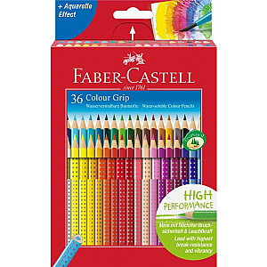 Faber-Castell Color Grip akvareliniai pieštukai, 36 spalvų, tripusiai