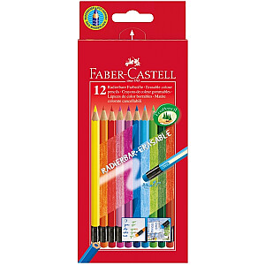 Spalvoti pieštukai Faber-Castell 2011, su trintuku, 12 spalvų