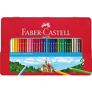 Faber-Castell spalvoti pieštukai, 36 spalvos, metalinėje dėžutėje.