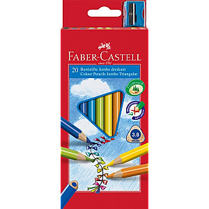 Faber-Castell Junior Grip 3 pusių kreidelės, 20 spalvų, su galąstuvu