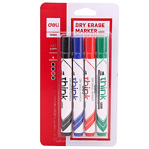 Набор маркеров для доски Deli U00101, 4 цвета, круглый наконечник 1,8 мм