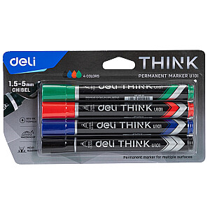 Перманентный маркер DELI U101 1,5-5 мм, скрещенный кончик, набор из 4 цветов