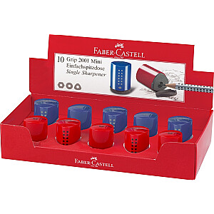 Точилка Faber-Castell Grip 2001 mini, пластик, с контейнером, синий/красный
