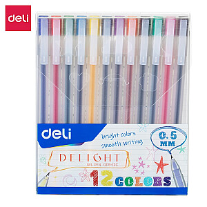 Geliniai rašikliai DELI Delight 0,5mm, 12 spalvų