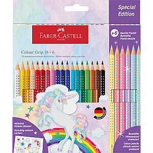 Spalvoti pieštukai Faber-Castell Color Grip Unicorn 18+6 spalvų